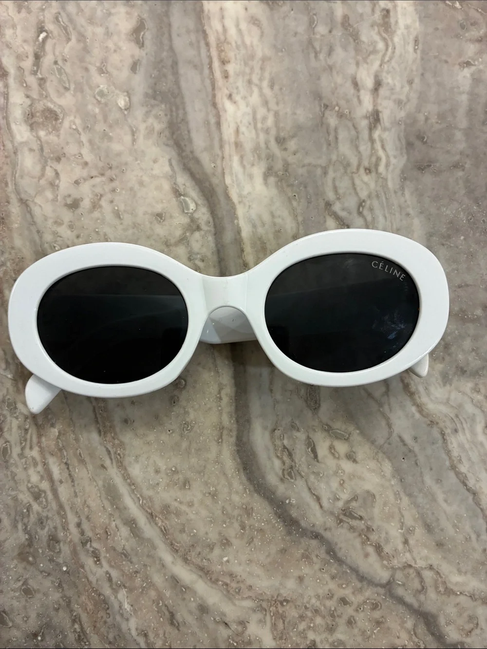 Celine White Frame Sunglasses with Gold Logo Accent